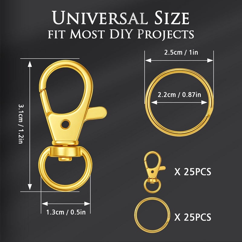 Bonison Gold Keychain Making Kit 50PCS – 25 Lobster Claw Clasps & 25 Key Rings, DIY Jewelry Craft Accessories for Handmade Projects - Image 2
